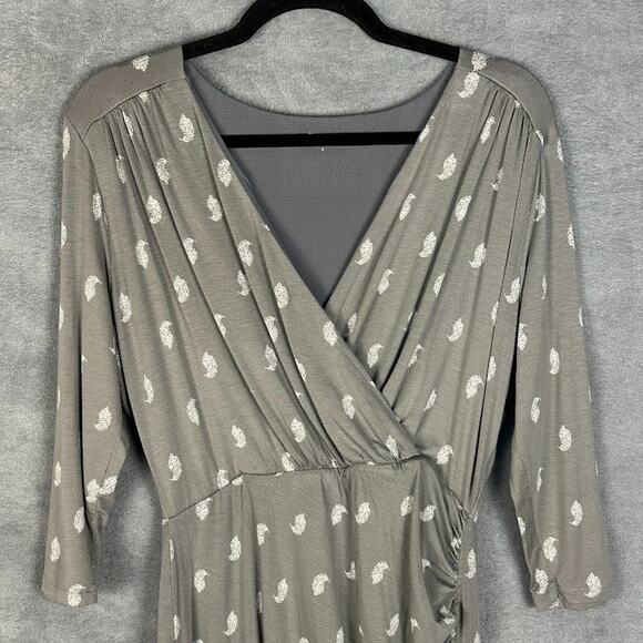 Garnet Hill Dress Womens Medium Gray 3/4 Length Sleeve Ruched Stretch Career - Picture 2 of 13